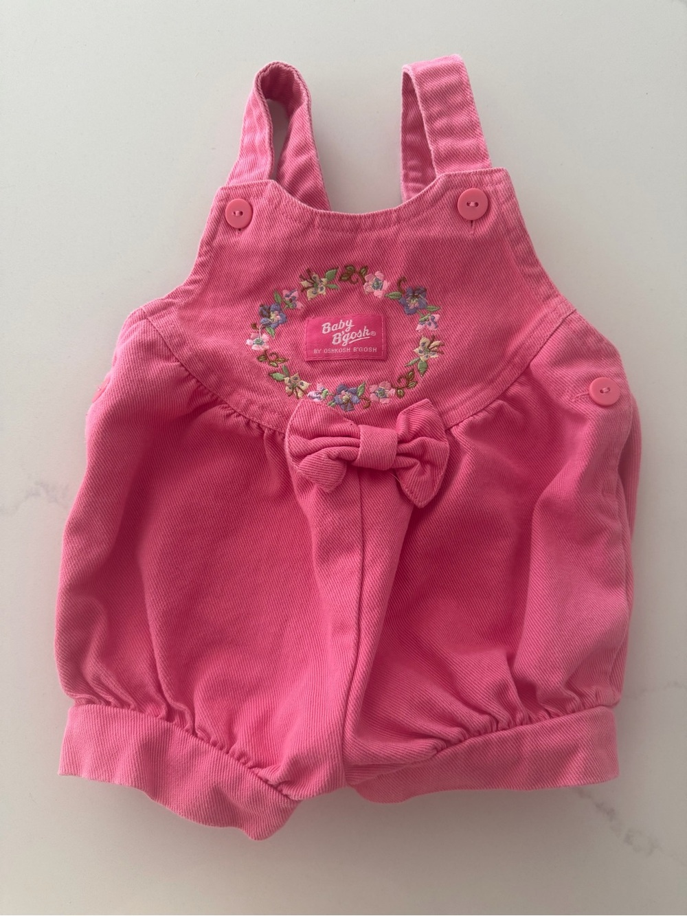 Vintage OshKosh B’gosh Bubble Gum Pink Denim Bubble Floral Embroidered 12 Month